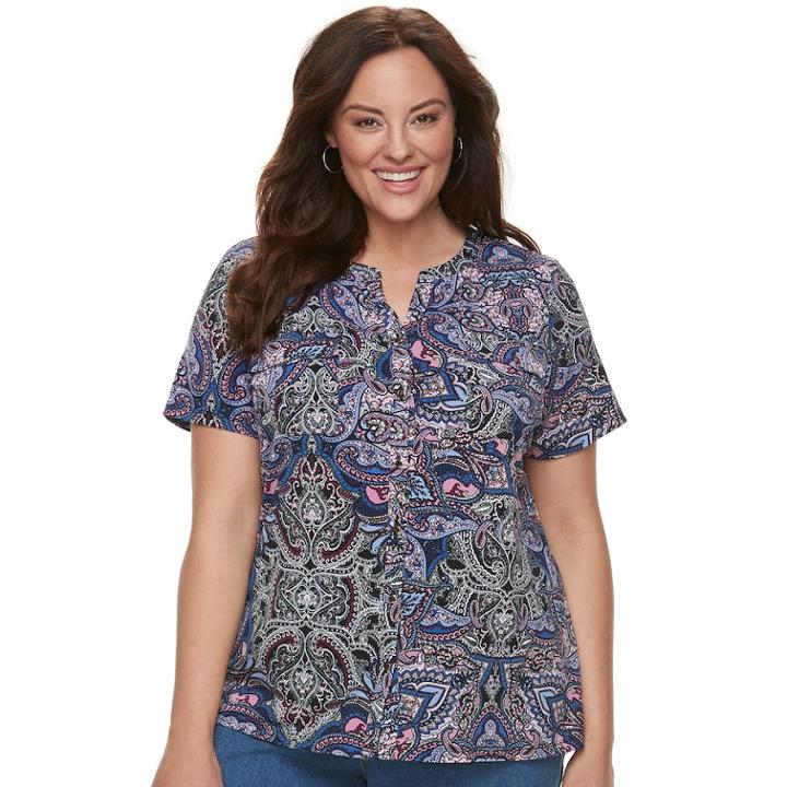Plus Size Croft & Barrow&reg; Print Shirt, Women's, Size: 2xl, Dark Blue
