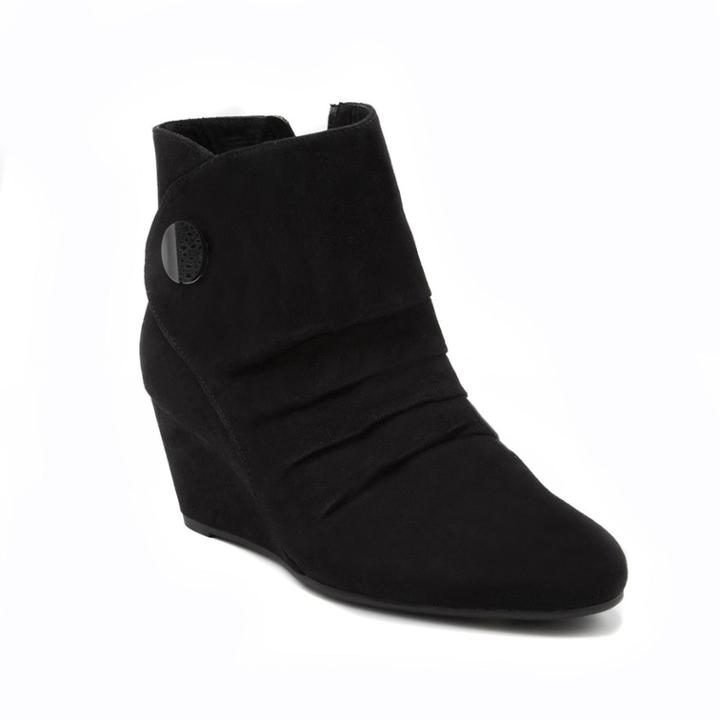 London Fog Janeway Women's Wedge Ankle Boots, Size: Medium (7), Black