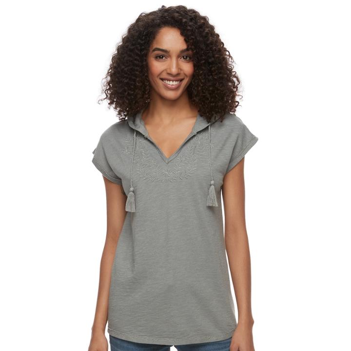 Women's Sonoma Goods For Life™ Embroidered Hoodie Tee, Size: Medium, Med Green