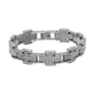Men's Crystal Stainless Steel Cross Bracelet, Size: 8.5, White
