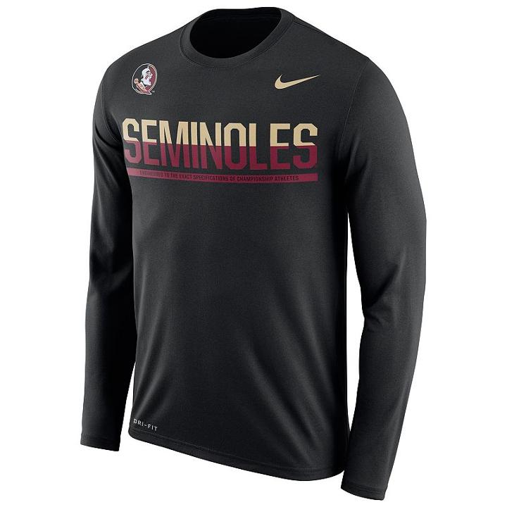Men's Nike Florida State Seminoles Legend Staff Sideline Dri-fit Long-sleeve Tee, Size: Small, Black
