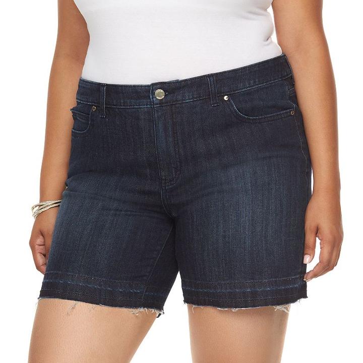 Plus Size Jennifer Lopez Release-hem Boyfriend Jean Shorts, Women's, Size: 20 W, Dark Blue