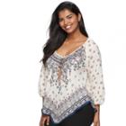 Juniors' Plus Size Heartsoul Print V-hem Top, Teens, Size: 1xl, Natural