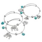 Simulated Turquoise Elephant Charm Bangle Bracelet Set, Women's, Turq/aqua