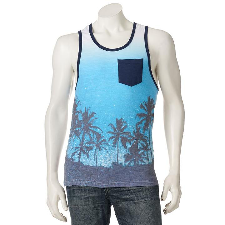 Men's Distortion Palm Tree Tank Top, Size: Medium, White