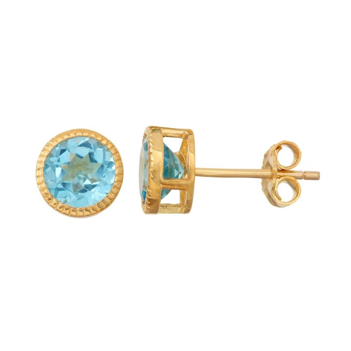 14k Gold Over Silver Swiss Blue Topaz Stud Earrings, Women's