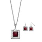 Red Square Necklace & Drop Earring Set, Women's