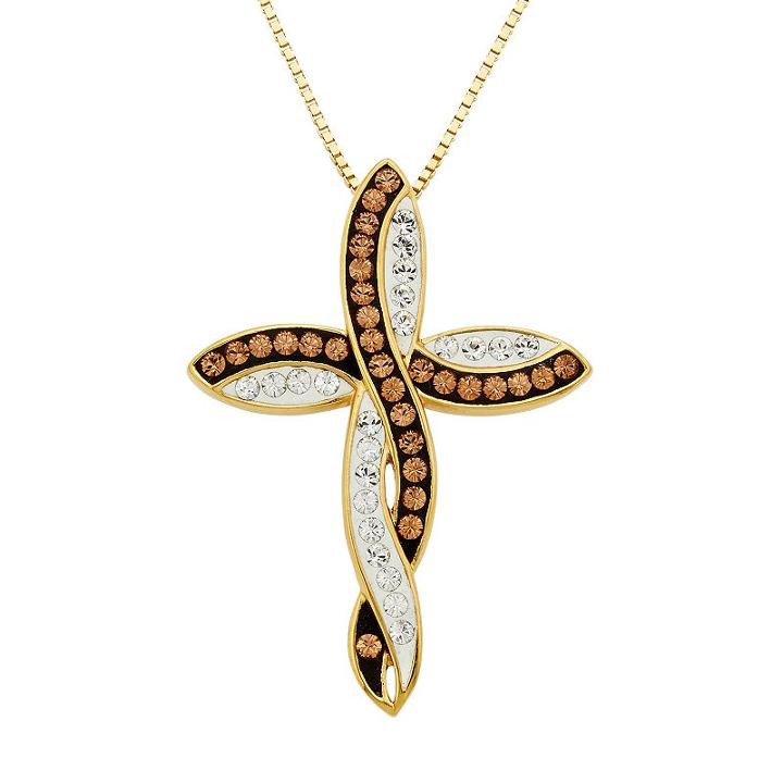 Champagne Brilliance 18k Gold Over Silver Ribbon Cross Pendant, Women's, Size: 18, Brown