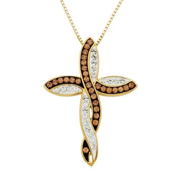 Champagne Brilliance 18k Gold Over Silver Ribbon Cross Pendant, Women's, Size: 18, Brown