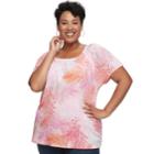 Plus Size Croft & Barrow&reg; Printed Smocked Top, Women's, Size: 3xl, Light Pink