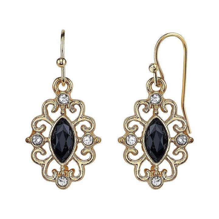 1928 Filigree Marquise Drop Earrings, Women's, Black