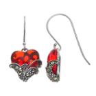 Tori Hill Sterling Silver Red Glass & Marcasite Heart Drop Earrings, Women's