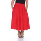 Plus Size White Mark Pleated Midi Skirt, Women's, Size: 2xl, Red