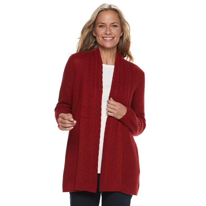 Women's Croft & Barrow&reg; Cozy Open-front Cardigan, Size: Small, Dark Red
