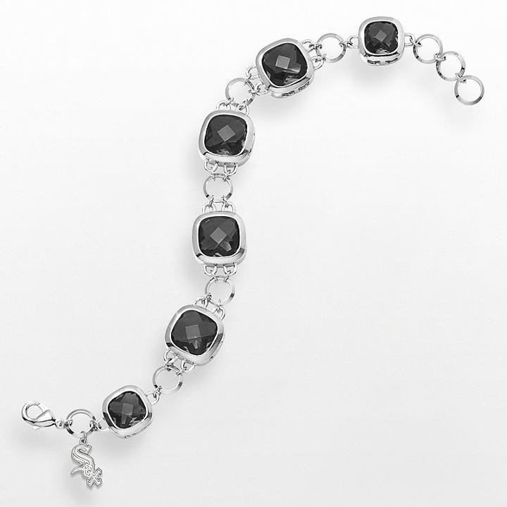 Logoart Chicago White Sox Legend Silver Tone Black Glass Logo Charm Bracelet, Women's, Size: 7.5, Grey