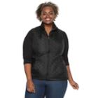 Plus Size Weathercast Quilted Velour-lined Vest, Women's, Size: 2xl, Black