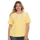 Plus Size Croft & Barrow&reg; Embroidered Scoopneck Tee, Women's, Size: 3xl, Gold