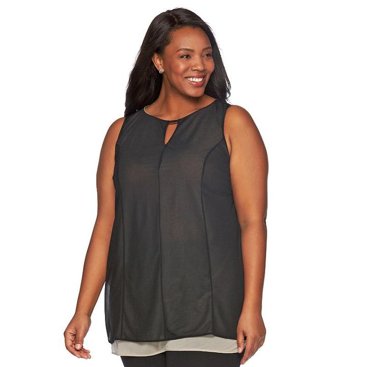Plus Size Dana Buchman Tiered Chiffon Tunic, Women's, Size: 2xl, Black