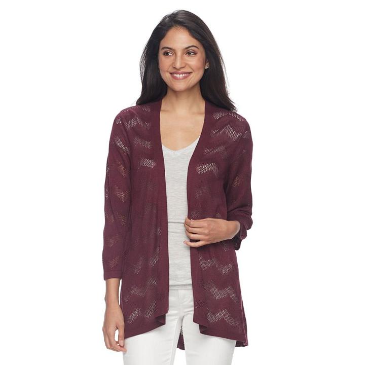 Women's Croft & Barrow&reg; Chevron-stitch Open Front Cardigan, Size: Large, Red