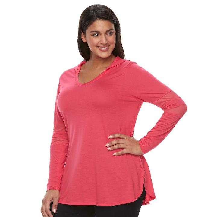 Plus Size French Laundry Mesh Hoodie, Women's, Size: 1xl, Red Overfl