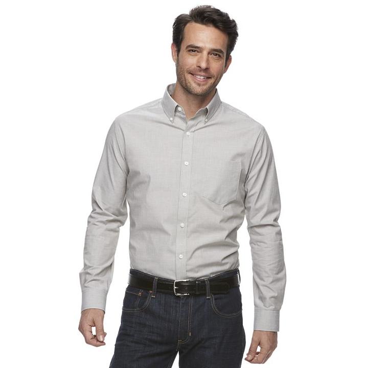 Men's Croft & Barrow&reg; True Comfort Classic-fit Stretch Button-down Shirt, Size: Medium, Green