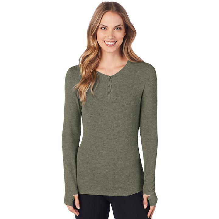 Women's Cuddl Duds Softwear Stretch Henley, Size: Xl, Green