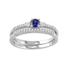 Sterling Silver 1/10 Carat T.w. Diamond & Lab-created Blue & White Sapphire Engagement Ring Set, Women's, Size: 7