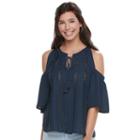 Juniors' My Michelle Illusion Lace Cold-shoulder Top, Girl's, Size: Small, Blue