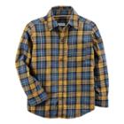 Boys 4-7 Carter's Plaid Flannel Button-down Shirt, Size: 5, Navy Yellow Plaid