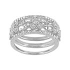 Diamond Flower Engagement Ring Set In Sterling Silver (1/10 Carat T.w.), Women's, Size: 8, White