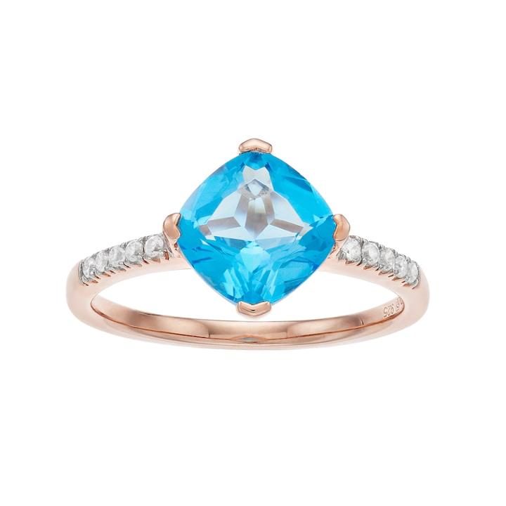 14k Rose Gold Over Silver Swiss Blue Topaz & Lab-created White Sapphire Ring, Women's, Size: 6