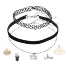 Mudd&reg; Virgo, Star & Lotus Flower Charm Choker Necklace Set, Women's, Black