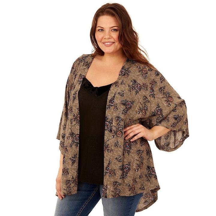 Juniors' Plus Size Wallflower Velvet Trim Tank & Kimono Set, Teens, Size: 3xl, Med Green