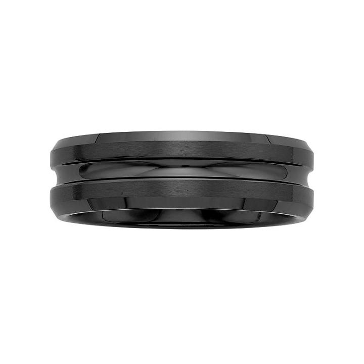 Men's Black Ceramic Concave Wedding Band, Size: 7.50
