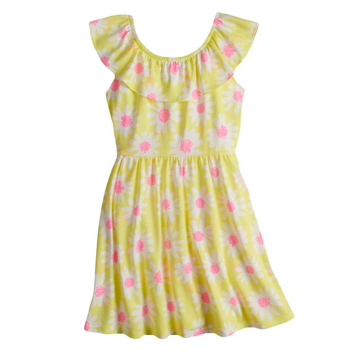 Girls 4-10 Jumping Beans® Ruffled Neck Skater Dress, Size: 10, Turquoise/blue (turq/aqua)