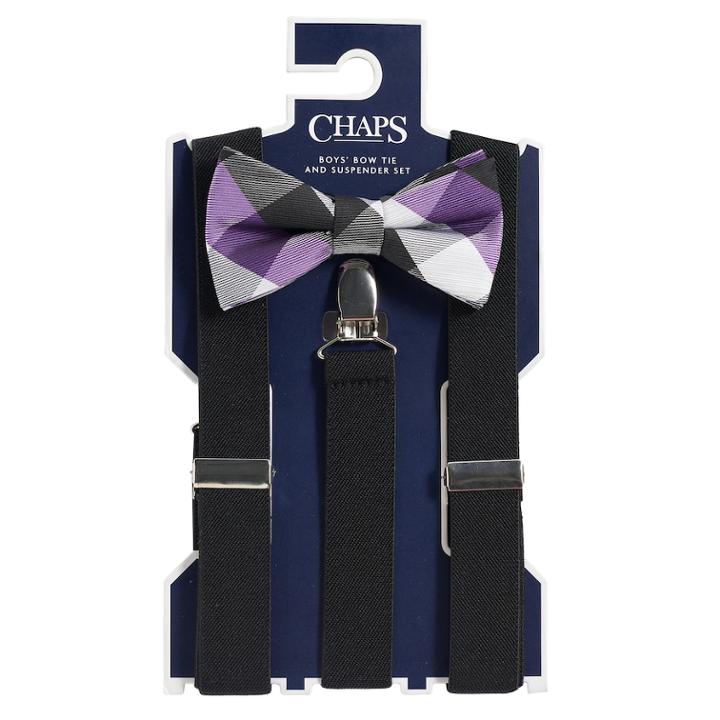Boys 4-20 Chaps Plaid Bow-tie & Suspenders Set, Brt Purple