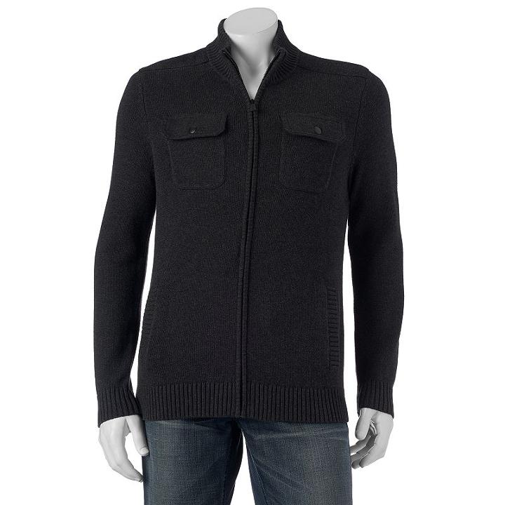 Men's Apt. 9&reg; Modern-fit 4-pocket Full-zip Sweater, Size: Large, Dark Grey