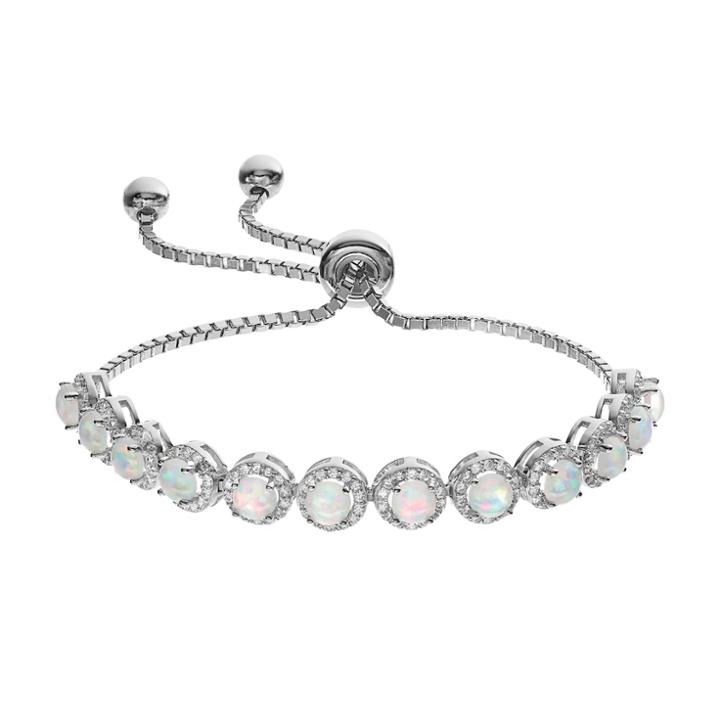 Sterling Silver Lab-created Opal & Cubic Zirconia Bolo Bracelet, Women's, White