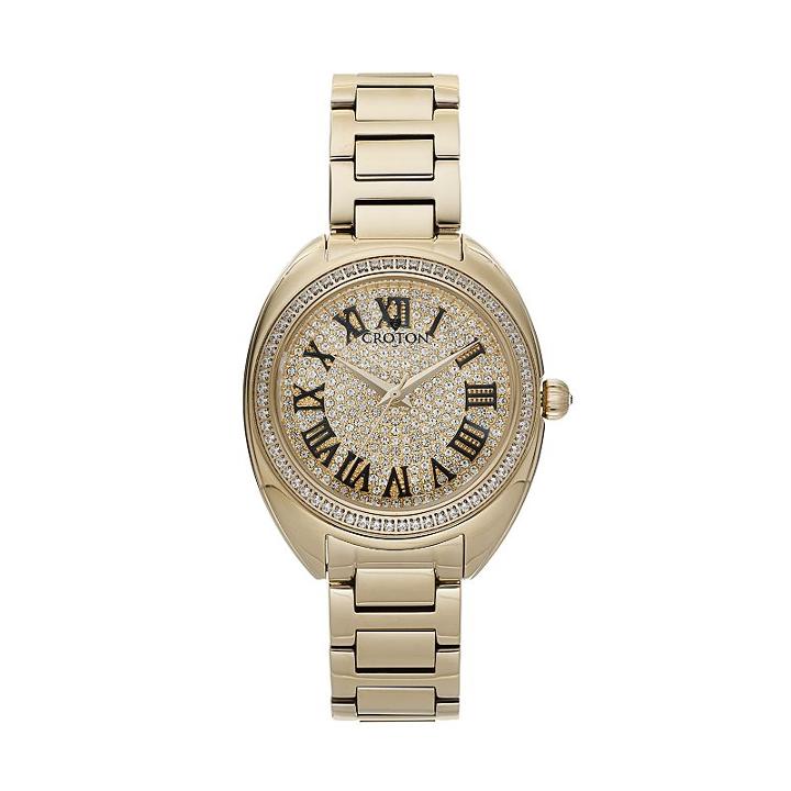 Croton Women's Austrian Crystal & Cubic Zirconia Stainless Steel Swiss Watch, Yellow