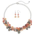 Beaded Cluster Necklace & Drop Earrings Set, Women's, Pink