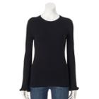 Women's Elle&trade; Ruffle Crewneck Sweater, Size: Large, Black