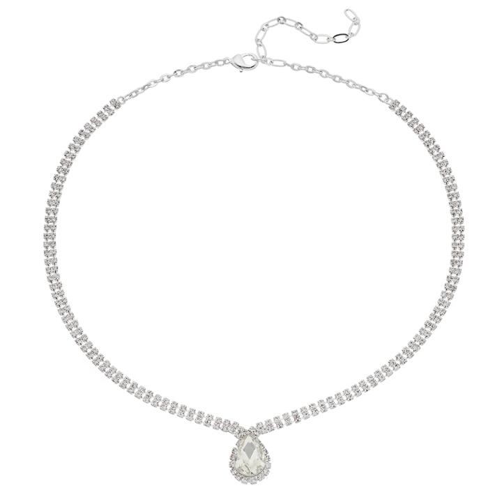 Short Rhinestone Teardrop Necklace, Women's, Silver