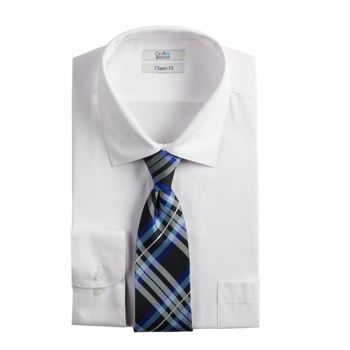 Men's Croft & Barrow&reg; Regular-fit Stretch-collar Dress Shirt And Patterned Tie Boxed Set, Size: 2x-34/35, White