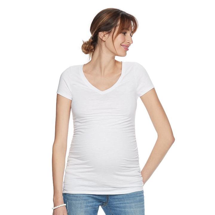 Maternity A:glow Essential Ruched V-neck Tee, Women's, Size: Xl-mat, White