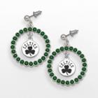 Logoart Boston Celtics Silver Tone Crystal Logo Charm Hoop Drop Earrings, Women's, Green