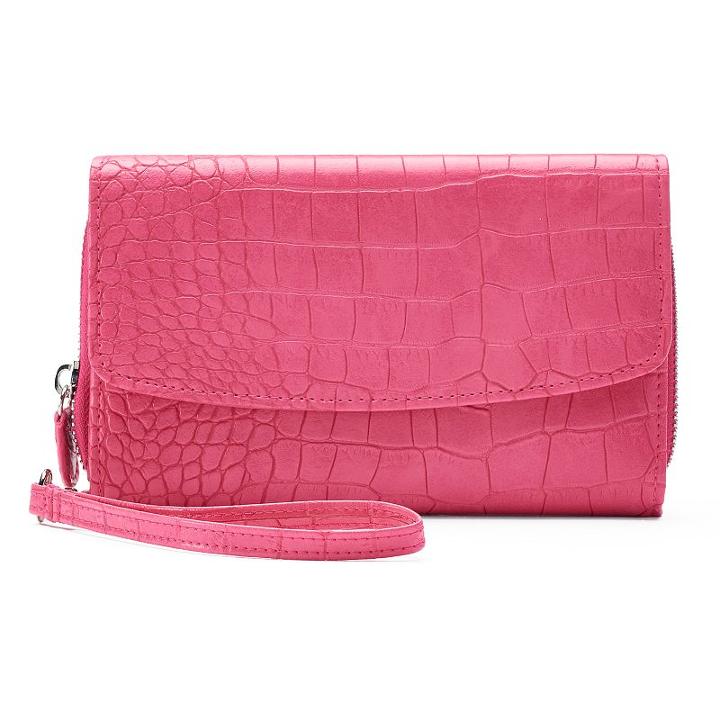 Croft & Barrow&reg; Rfid-blocking Crocodile Checkbook Holder Wristlet, Women's, Pink
