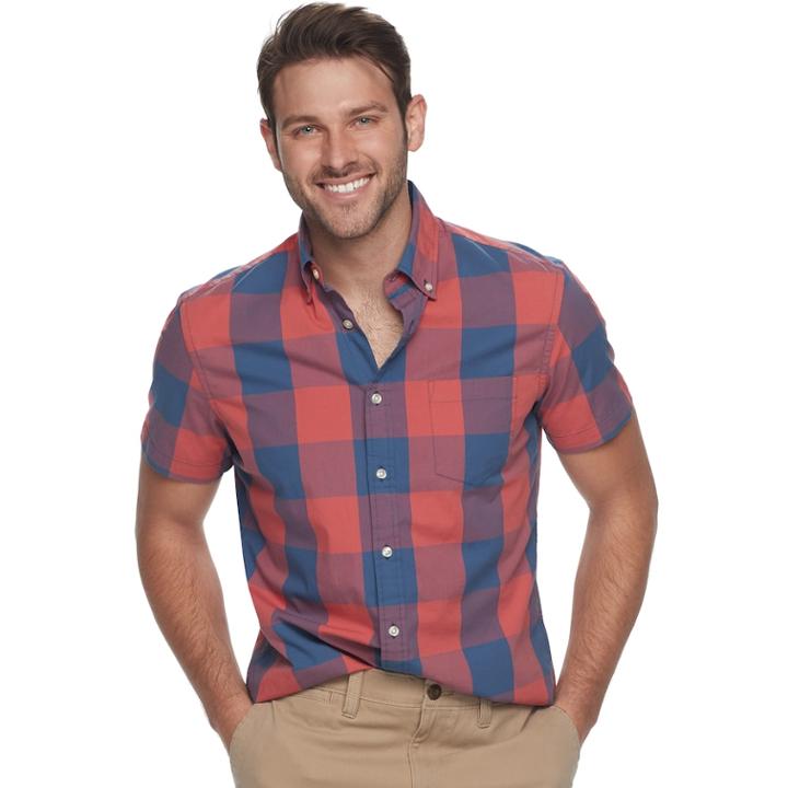 Men's Sonoma Goods For Life&trade; Flexwear Modern-fit Poplin Button-down Shirt, Size: Xxl, Med Pink
