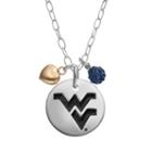 Fiora Crystal Sterling Silver West Virginia Mountaineers Team Logo & Heart Pendant Necklace, Women's, Size: 16, Multicolor