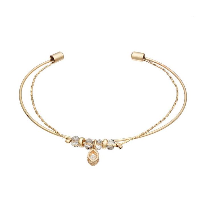 Lc Lauren Conrad Beaded Marquise Double Row Cuff Bracelet, Women's, Gold
