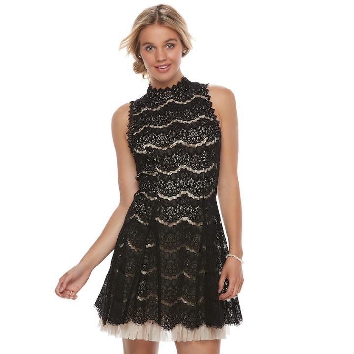 Juniors' Trixxi Lace Tulle Mockneck A-line Dress, Teens, Size: Small, Oxford